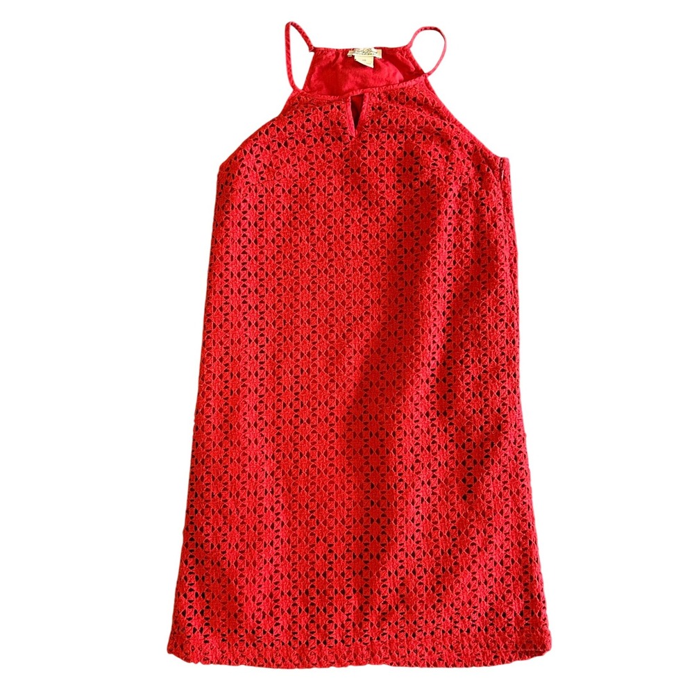 Lucky Brand Live in Love Red Crochet Halter Shift Dress Lined XS